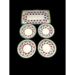 DERUTA HAND PAINTED COLLECTION DIPPING SET OLIVE TRAY w 4 Sauce Bowls